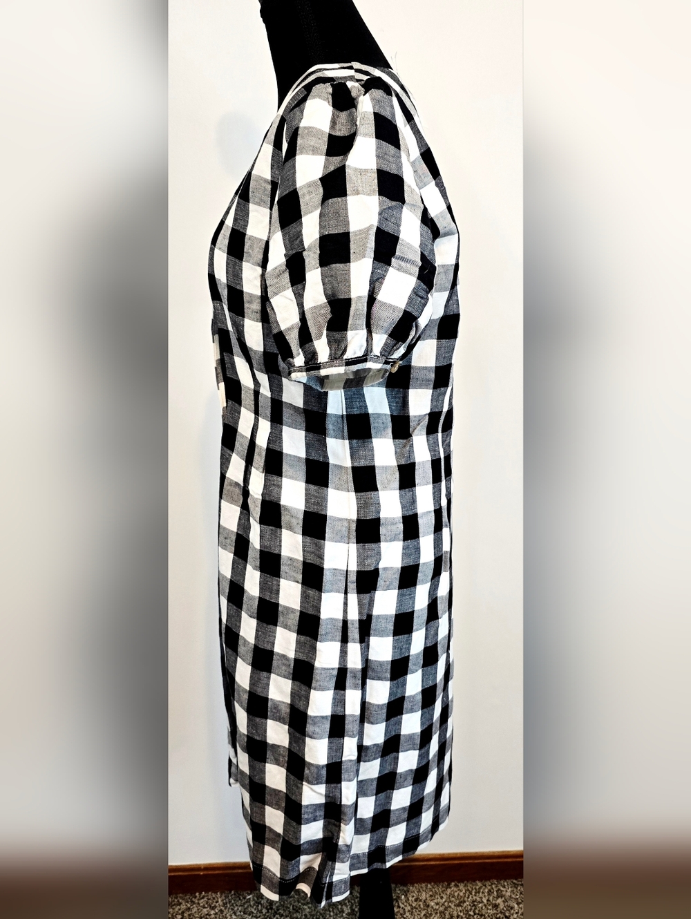 LOFT Black White Gingham Dress Teacher Linen Blend Cottagecore Coastal Preppy - Picture 10 of 12